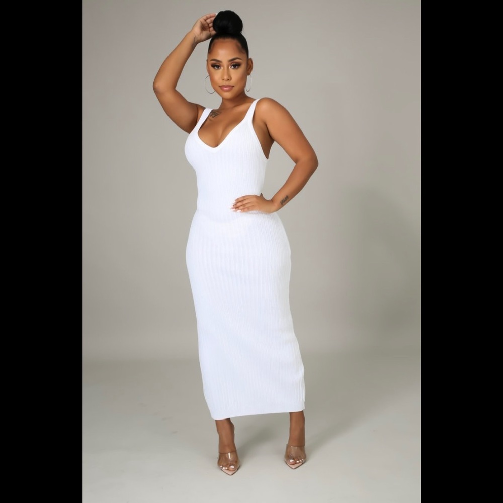 White knit maxi dress